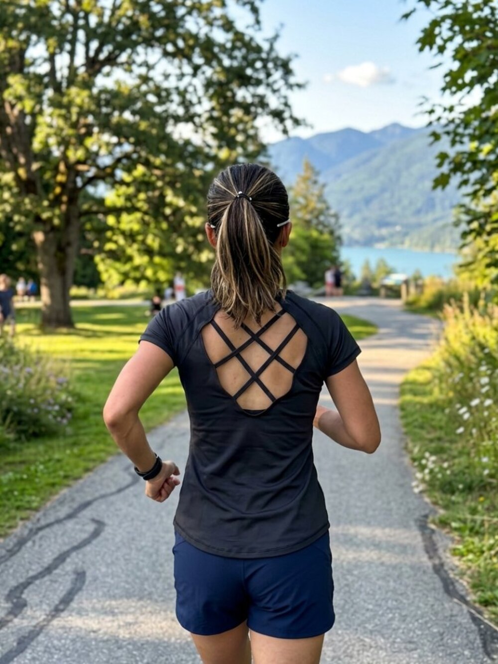 Shein Criss Cross Back Black Athletic Top